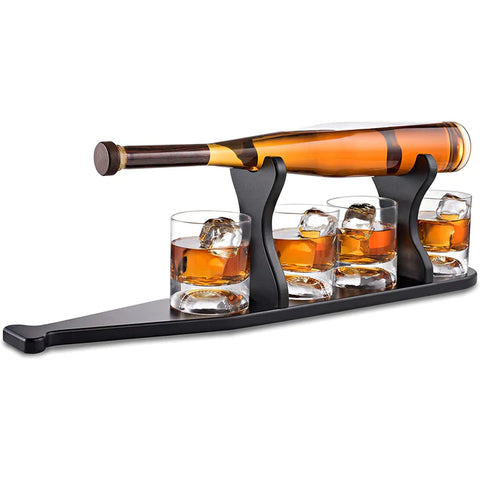 Baseball Bat Whiskey & Wine Decanter 4 Baseball Glasses