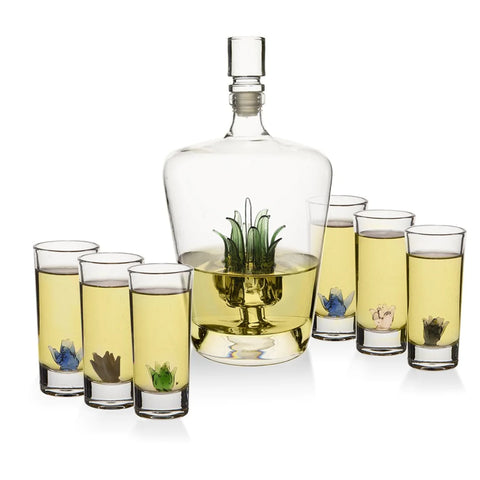 Tequila Decanter Set With Agave Decanter and 6 Agave Shot Glasses