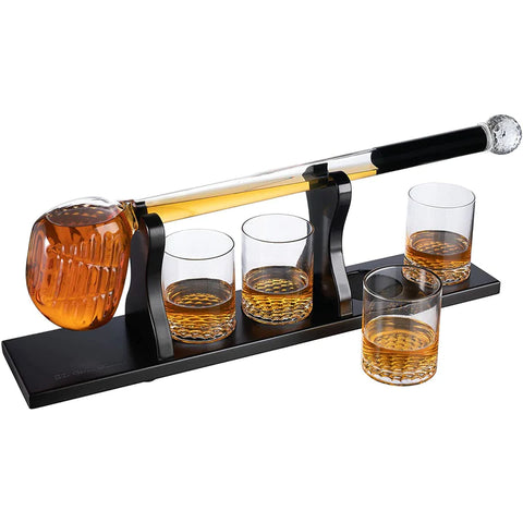 Golf Club Decanter and 4 Liquor Glasses