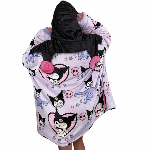 Kuromi Hello Kitty Wearable Blanket Hoodie for Kids & Adults | OLM Kuromi Hello Kitty Wearable Blanket Hoodie for Kids & Adults | OLM