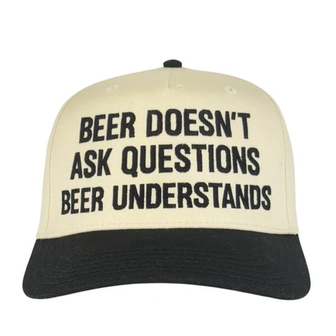 Beer Doesn’t Ask Questions Trucker Hat for Men & Women Custom Embroidered Cap