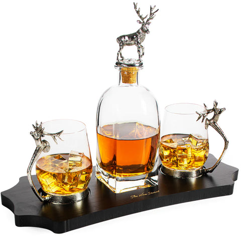 Stag Antler Decanter Set with 2 Stag Glasses