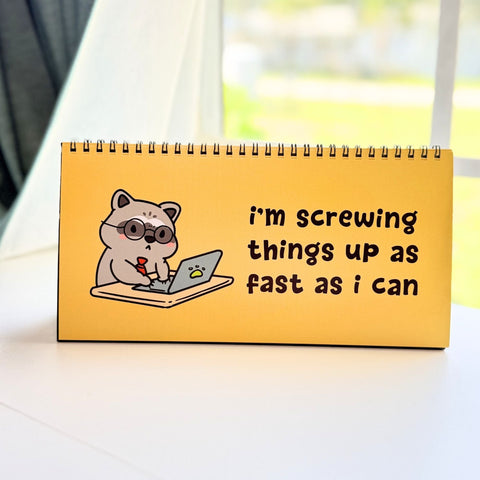 Raccoons At Work Desk Flip Sign