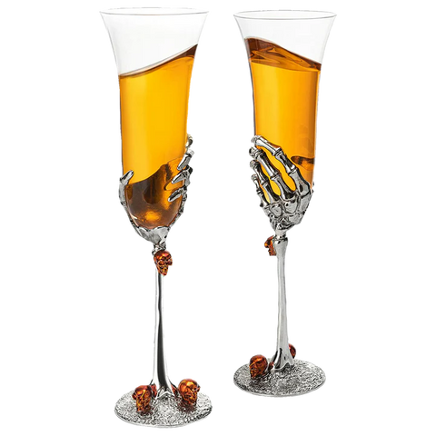 Stemmed Skeleton Champagne Glasses - Set of 2 - 7oz