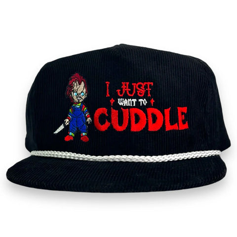 I Just Want To Cuddle Halloween SnapBack Rope Cordaroy Cap Hat Custom Embroidered