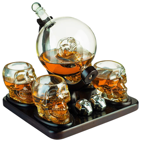 Skull Skeleton Wine & Whiskey Globe Decanter Set B