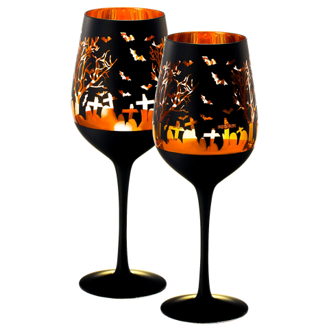 Crystal Halloween Stemmed Wine Glasses - Set of 2 - 14oz