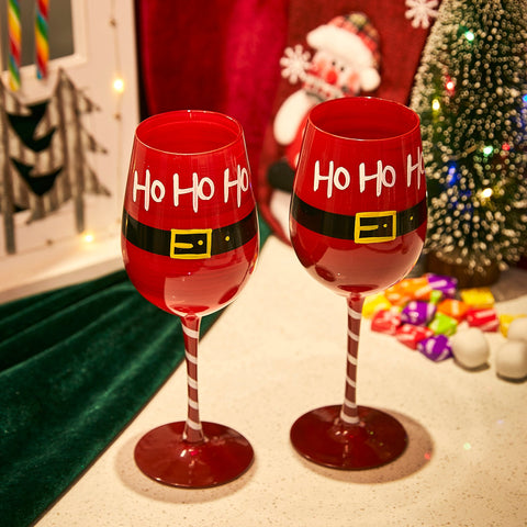 Ho Ho Ho Santa's Christmas Stemmed Wine & Water Glasses - Set of 2