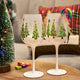 Set of 2 Stemmed Christmas Tree Design Wine Glasses - Hand Painted 14 oz