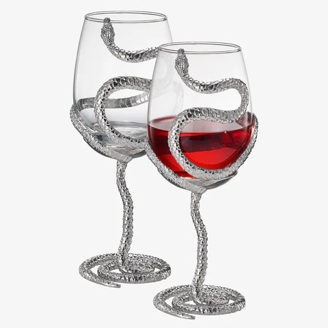 Stemmed Snake Wine Glass - Set of 2 - 19oz (SILVER)