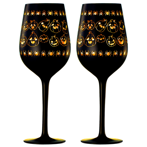 Crystal Halloween Stemmed Wine Glasses - Set of 2 - 16oz