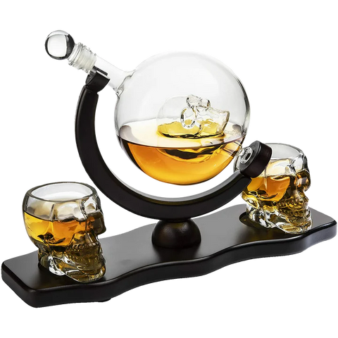 Skull Skeleton Wine & Whiskey Globe Decanter Set