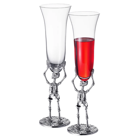 Stemmed Skeleton Champagne Flute Glass - Set of 2 - 7.5oz