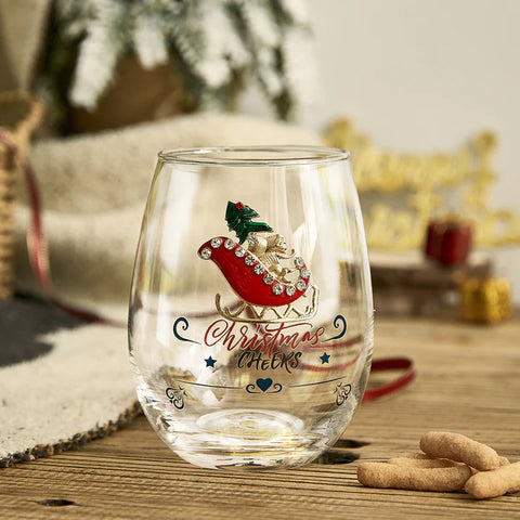 Crystal Christmas Santa's Sleigh Wine & Water Glasses - Set of 2