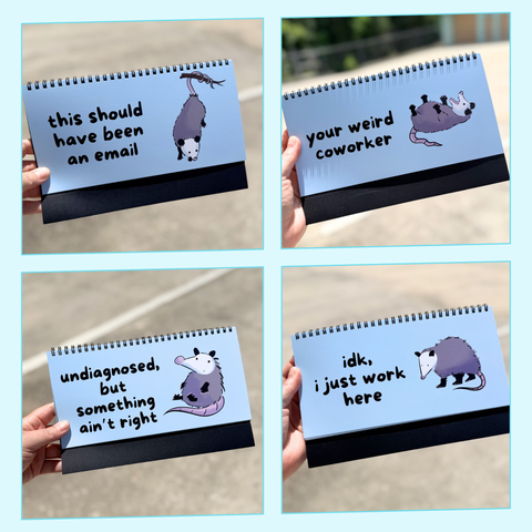 Opossums At Work Desk Flip Sign