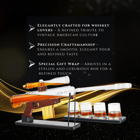 Whiskey Decanter Set - Sniper Scope Glass Gun AR Limited Edition, Silencer Stopper - 22oz & 4, 5oz Bullet Glasses