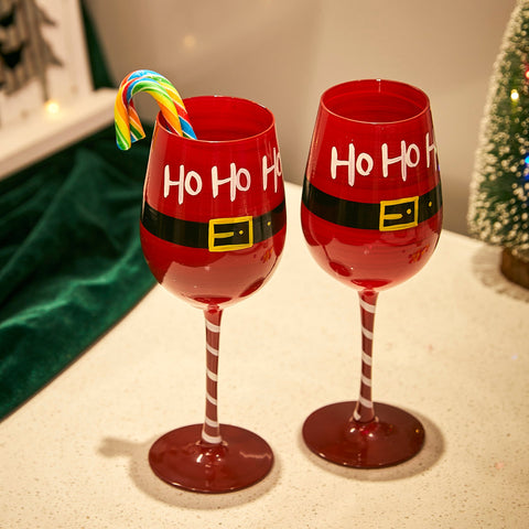 Ho Ho Ho Santa's Christmas Stemmed Wine & Water Glasses - Set of 2