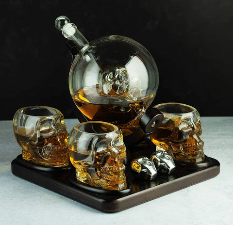 Skull Skeleton Wine & Whiskey Globe Decanter Set B