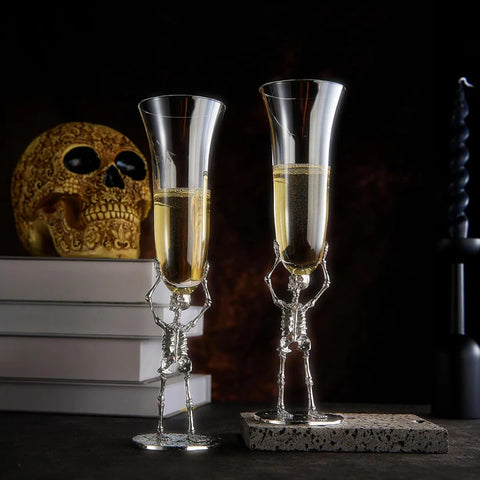 Stemmed Skeleton Champagne Flute Glass - Set of 2 - 7.5oz