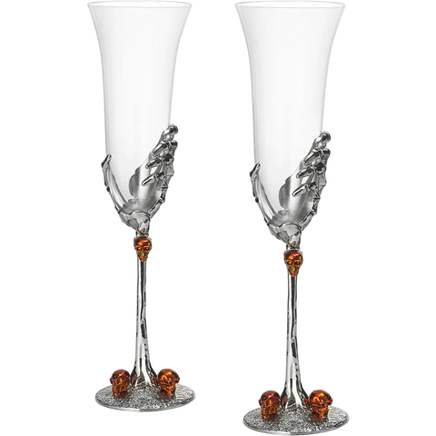 Stemmed Skeleton Champagne Glasses - Set of 2 - 7oz