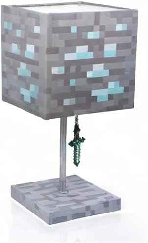 Minecraft Diamond Ore Lamp - 14-Inch LED Table Lamp with Diamond Sword Pull Chain