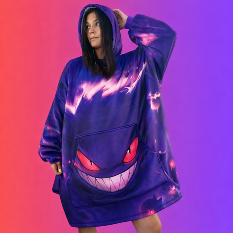 Gengar Wearable Blanket Hoodie for Kids & Adults