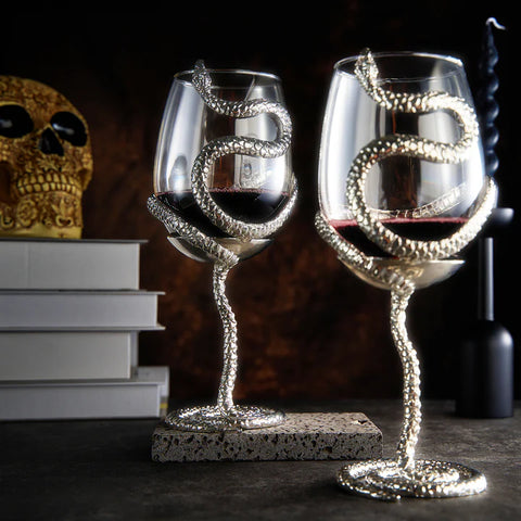 Stemmed Snake Wine Glass - Set of 2 - 19oz (SILVER)