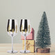 Crystal Christmas Tree Stemmed Wine & Water Glasses - Set of 2 Holiday Themed Vibrant Gold