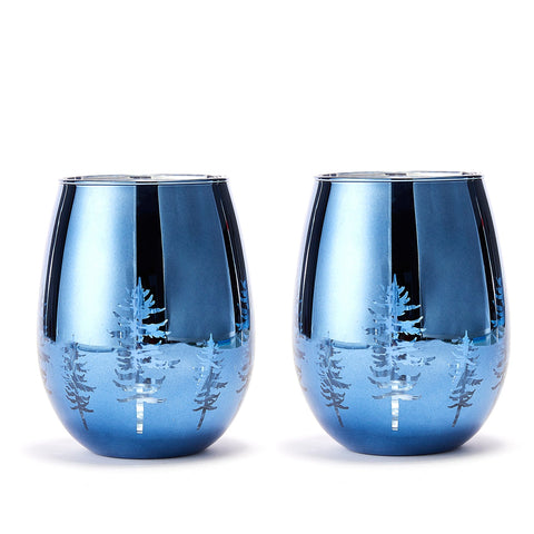 Crystal Christmas Tree Stemless Wine & Water Glasses - Set of 2