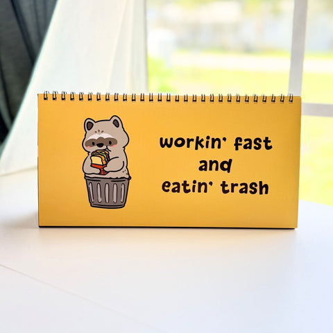 Raccoons At Work Desk Flip Sign