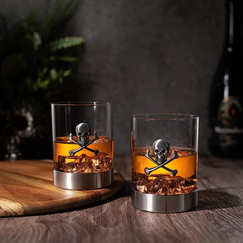 Skull & Skeleton Crossbones Pewter Whiskey - Set of 2 - 11oz