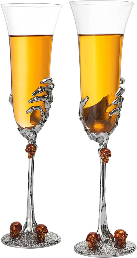 Stemmed Skeleton Champagne Glasses - Set of 2 - 7oz