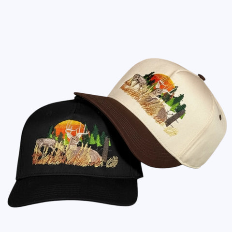 Doe & Buck Whitetail Deer Embroidered Hat Outdoorsman Cap