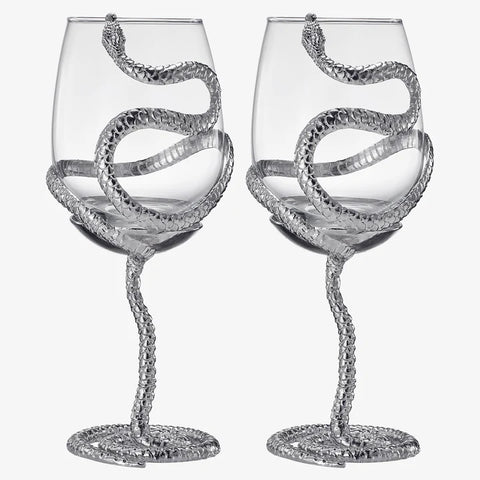 Stemmed Snake Wine Glass - Set of 2 - 19oz (SILVER)