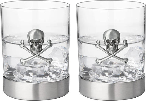 Skull & Skeleton Crossbones Pewter Whiskey - Set of 2 - 11oz