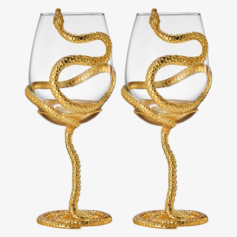 Stemmed Snake Wine Glass - Set of 2 - 19oz (GOLD)