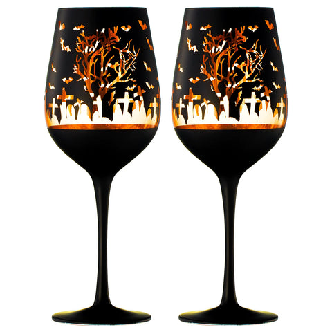 Crystal Halloween Stemmed Wine Glasses - Set of 2 - 14oz