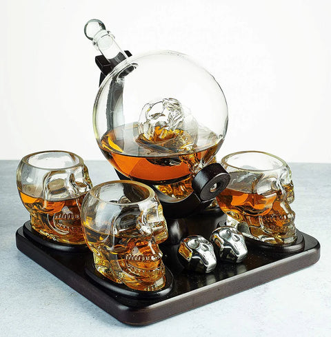 Skull Skeleton Wine & Whiskey Globe Decanter Set B