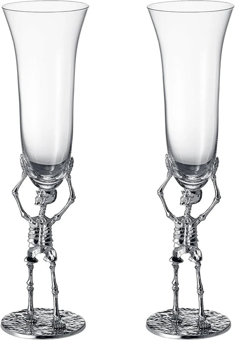 Stemmed Skeleton Champagne Flute Glass - Set of 2 - 7.5oz