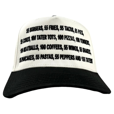 55 Burgers 55 Fries Pay It Forward Black/White SnapBack I Think You Should Leave custom embroidered