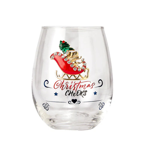 Crystal Christmas Santa's Sleigh Wine & Water Glasses - Set of 2