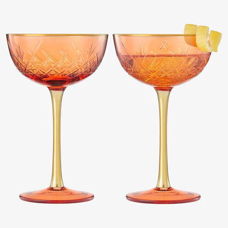 Vintage Art Deco Coupe for Champagne, Martini, Cocktails | Set of 2 | 7 oz (Orange Red)