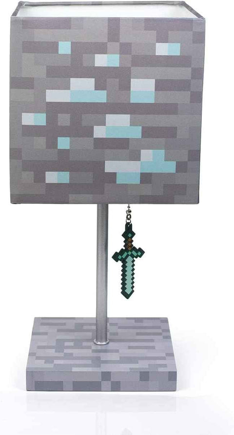 Minecraft Diamond Ore Lamp - 14-Inch LED Table Lamp with Diamond Sword Pull Chain