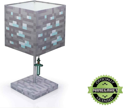 Minecraft Diamond Ore Lamp - 14-Inch LED Table Lamp with Diamond Sword Pull Chain