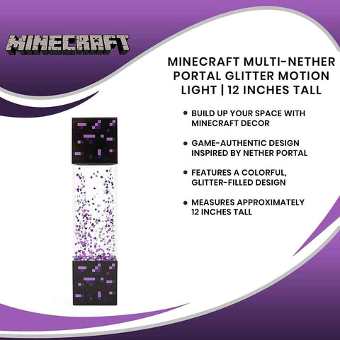 Minecraft Nether Portal Lamp - LED Glitter Motion Light | Bedside Table Decor