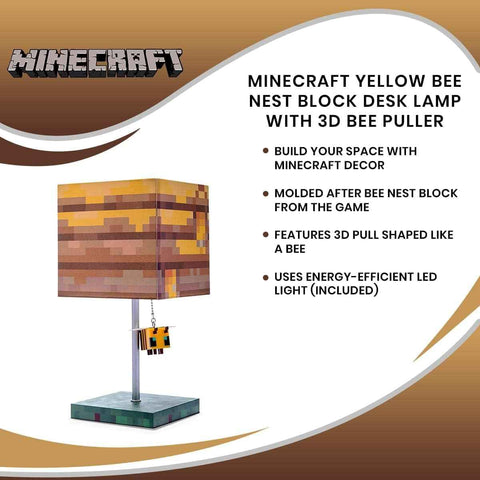 Minecraft Bee Lamp - Yellow Bee Nest Mood Light with 3D Puller | Kids Desk Lamp