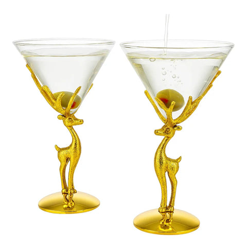 Golden Standing Stag Martini Glasses Set of 2