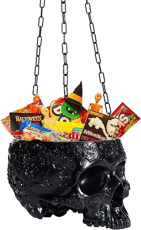 skull hanging planter Skeleton Hanging Skull Plant Planter Pot Black - with Metal Chain & Hook