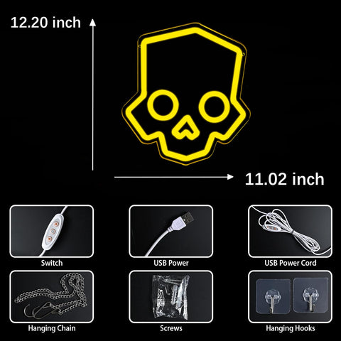 Skull Neon Sign – Yellow LED Neon Lights for Game Room Decor & Man Cave Lighting