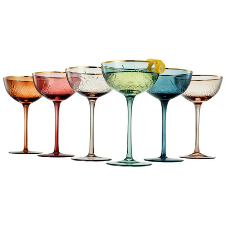 Vintage Art Deco Coupe for Champagne, Martini, Cocktails | Set of 6 | 7 oz (Muted)